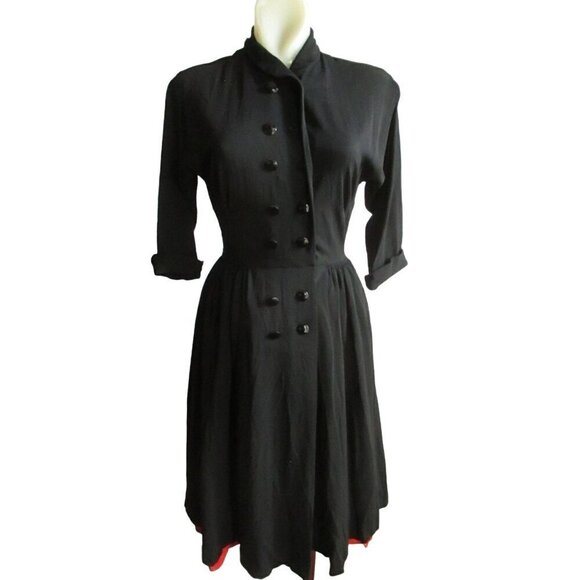 Vintage Women's Dress 6/8 1940s 1950s MCM Black Crepe Rayon Vogue Glamour